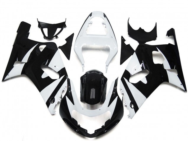 Erschwingliche Suzuki GSXR 600 / GSXR 750 Motorrad Verkleidung 2001-2003 - Weiss Glanzendes Schwarz OEM Stil