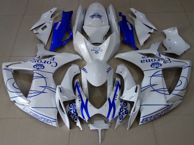 Erschwingliche Suzuki GSXR 600 / GSXR 750 Motorrad Verkleidung 2006-2007 - Weiss Blau Corona Alstare