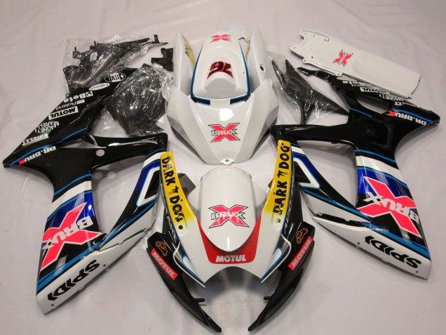 Erschwingliche Suzuki GSXR 600 / GSXR 750 Motorrad Verkleidung 2006-2007 - Weiss Rot Blau Gelb Dunkel Dog X 76 BRUX