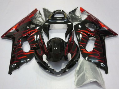 Erschwingliche Suzuki GSXR 600 / GSXR 750 Motorrad Verkleidung 2001-2003 - Glanzendes Schwarz Rot Flamme
