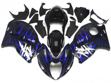 Erschwingliche Suzuki GSXR 1300 Motorrad Verkleidung 1996-2007 - Glanzendes Schwarz mit Dunkel Blau Flamme