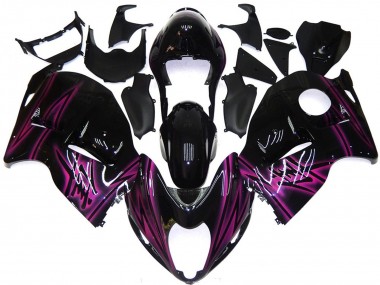 Erschwingliche Suzuki GSXR 1300 Motorrad Verkleidung 1996-2007 - Glanzendes Schwarz Lila Flamme