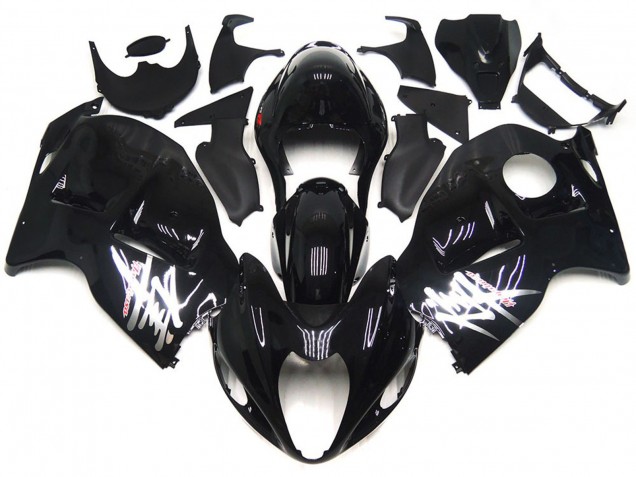 Erschwingliche Suzuki GSXR 1300 Motorrad Verkleidung 1996-2007 - Glanzendes Schwarz mit Silber Aufkleber