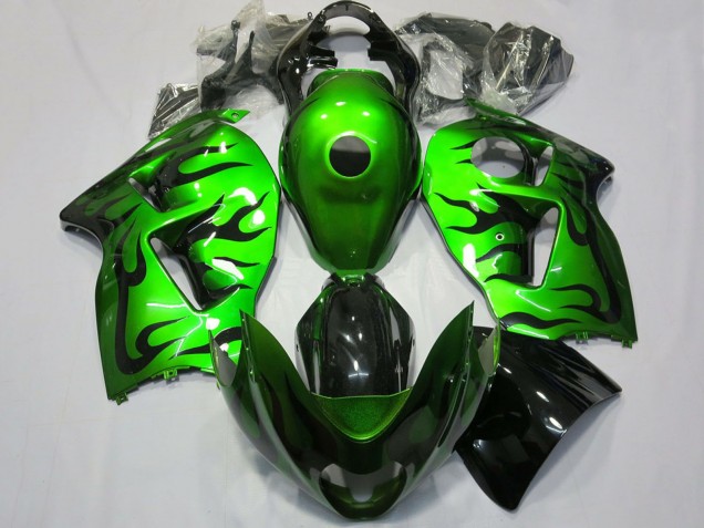 Erschwingliche Suzuki GSXR 1300 Motorrad Verkleidung 1996-2007 - Grun Schwarz Flamme