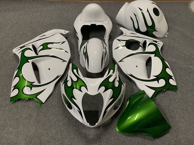 Erschwingliche Suzuki GSXR 1300 Motorrad Verkleidung 1996-2007 - Weiss Grun Flamme