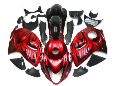 Erschwingliche Suzuki GSXR 1300 Motorrad Verkleidung 2008-2020 - Rot mit Schwarz Flamme