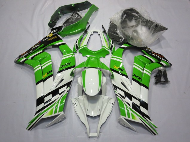 Erschwingliche Kawasaki ZX10R Motorrad Verkleidung 2011-2015 - Weiss Grun Gelb Schwarz Maxxis Dunlop