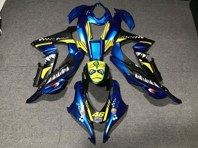 Erschwingliche Kawasaki ZX10R Motorrad Verkleidung 2016-2020 - Metallisch Blau Gelb Hai 46