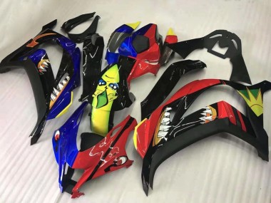 Erschwingliche Kawasaki ZX10R Motorrad Verkleidung 2016-2020 - Rot Blau Gelb Schwarz Hai