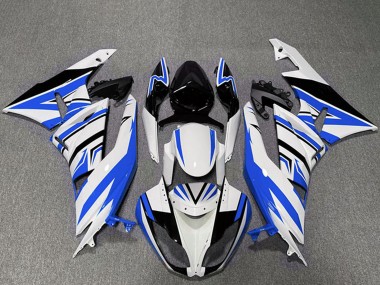 Erschwingliche Kawasaki ZX6R Motorrad Verkleidung 2009-2012 - Weiss Blau Schwarz Zag