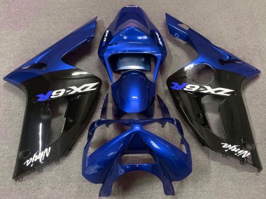 Erschwingliche Kawasaki ZX6R Motorrad Verkleidung 2003-2004 - Blau Glanzendes Schwarz