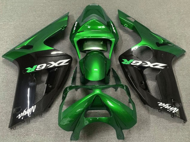 Erschwingliche Kawasaki ZX6R Motorrad Verkleidung 2003-2004 - Grun Glanzendes Schwarz