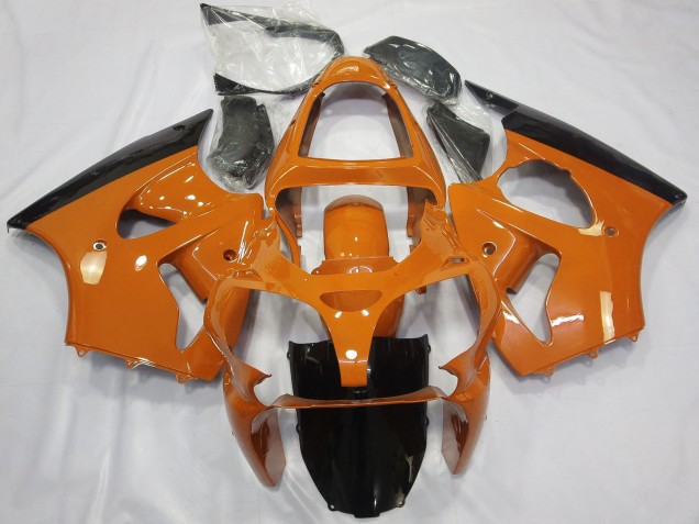 Erschwingliche Kawasaki ZX6R Motorrad Verkleidung 2000-2002 - Orange Glanzendes Schwarz