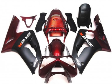 Erschwingliche Kawasaki ZX6R Motorrad Verkleidung 2003-2004 - Kastanienbraun Rot Matt Schwarz