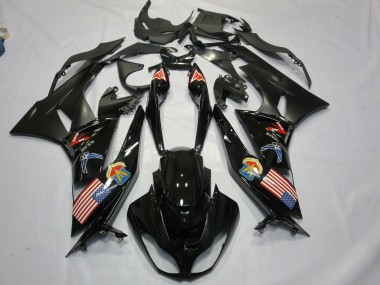 Erschwingliche Kawasaki ZX6R Motorrad Verkleidung 2009-2012 - Glanzendes Schwarz Matt Schwarz American Flag