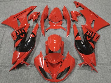 Erschwingliche Kawasaki ZX6R Motorrad Verkleidung 2009-2012 - Rot Glanzendes Schwarz Punisher