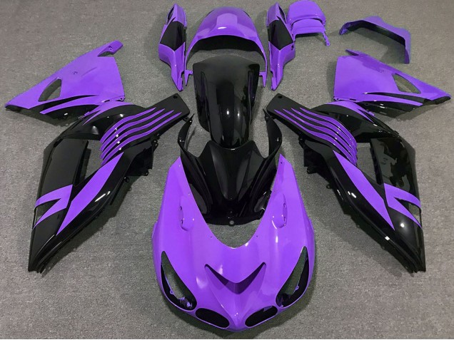 Erschwingliche Kawasaki ZX14R Motorrad Verkleidung 2006-2011 - Lila Glanzendes Schwarz