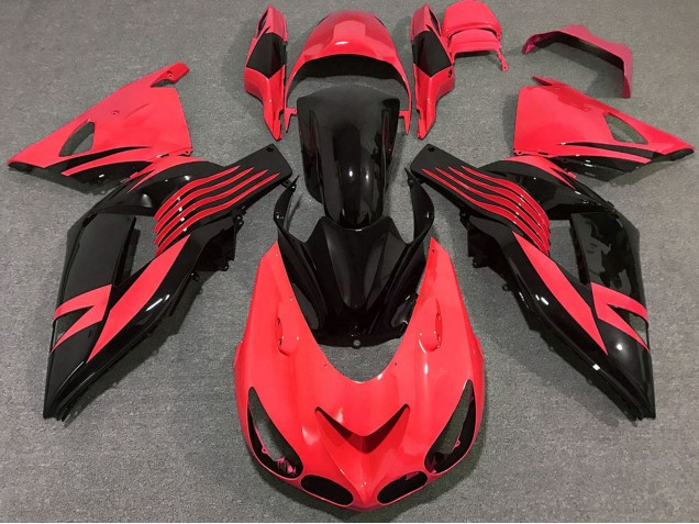 Erschwingliche Kawasaki ZX14R Motorrad Verkleidung 2006-2011 - Rot Glanzendes Schwarz