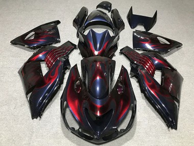 Erschwingliche Kawasaki ZX14R Motorrad Verkleidung 2006-2011 - Chameleon Blau Schwarz Rot Flamme