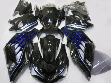 Erschwingliche Kawasaki ZX14R Motorrad Verkleidung 2012-2024 - Glanzendes Schwarz Blau