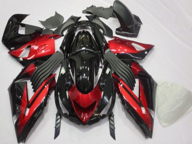 Erschwingliche Kawasaki ZX14R Motorrad Verkleidung 2006-2011 - Rot Glanzendes Schwarz Streifen