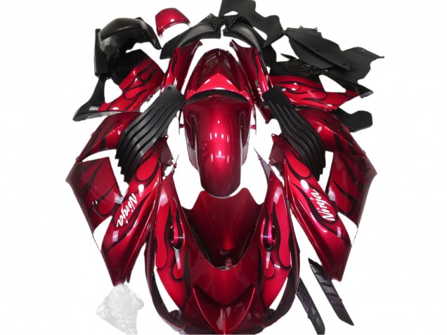 Erschwingliche Kawasaki ZX14R Motorrad Verkleidung 2006-2011 - Rot Schwarz Flamme Weiss Ninja