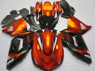 Erschwingliche Kawasaki ZX14R Motorrad Verkleidung 2006-2011 - Orange Glanzendes Schwarz