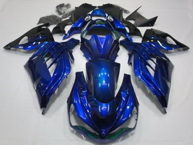 Erschwingliche Kawasaki ZX14R Motorrad Verkleidung 2012-2024 - Blau Glanzendes Schwarz