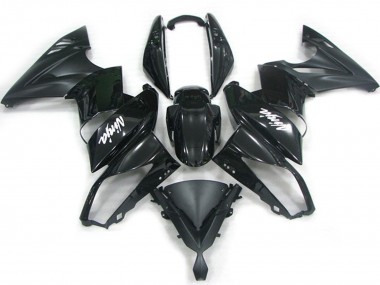 Erschwingliche Kawasaki Ninja 650R Motorrad Verkleidung 2009-2011 - Glanzendes Schwarz Matt Schwarz Weiss Aufkleber