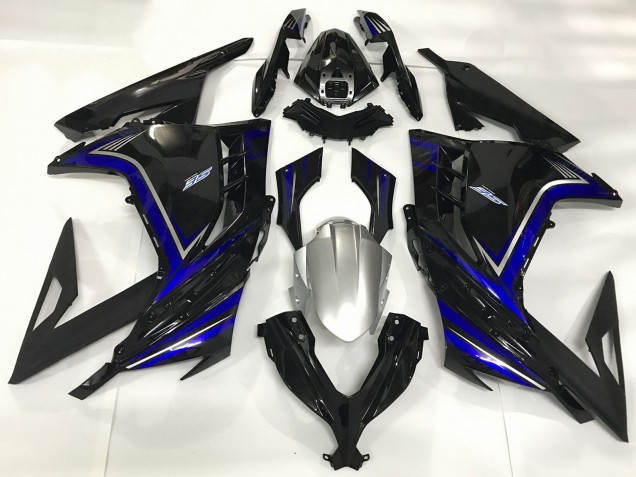 Erschwingliche Kawasaki Ninja 300 Motorrad Verkleidung 2013-2024 - Glanzendes Schwarz Blau