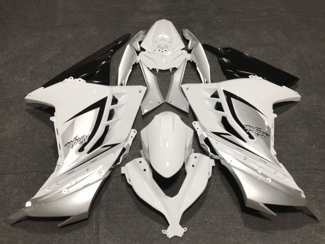 Erschwingliche Kawasaki Ninja 300 Motorrad Verkleidung 2013-2024 - Glanzendes Weiss Silber Schwarz