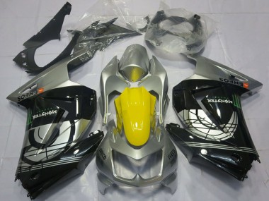 Erschwingliche Kawasaki Ninja 250 Motorrad Verkleidung 2008-2012 - Silber Gelb Glanzendes Schwarz