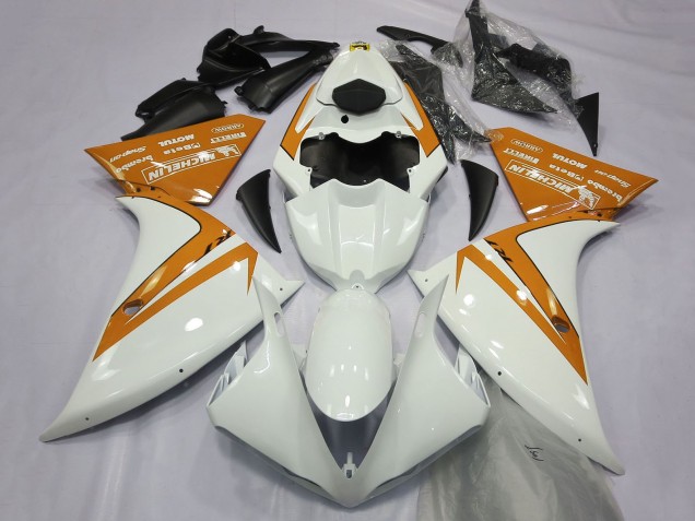 Erschwingliche Yamaha R1 Motorrad Verkleidung 2012-2014 - Weiss Orange