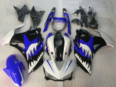 Erschwingliche Yamaha R3 Motorrad Verkleidung 2015-2018 - Weiss Blau Glanzendes Schwarz Hai
