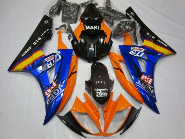 Erschwingliche Yamaha R6 Motorrad Verkleidung 2006-2007 - Orange Blau Glanzendes Schwarz Castrol