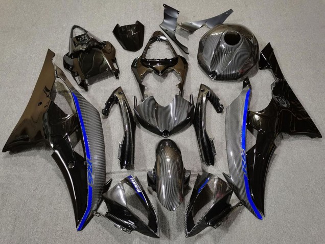Erschwingliche Yamaha R6 Motorrad Verkleidung 2008-2016 - Glanzendes Schwarz Carbonfaser Stil Blau