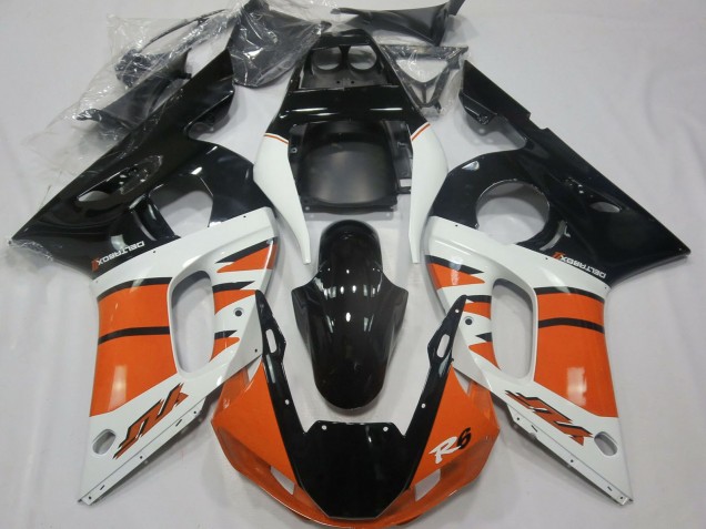 Erschwingliche Yamaha R6 Motorrad Verkleidung 1998-2002 - Weiss Orange Glanzendes Schwarz