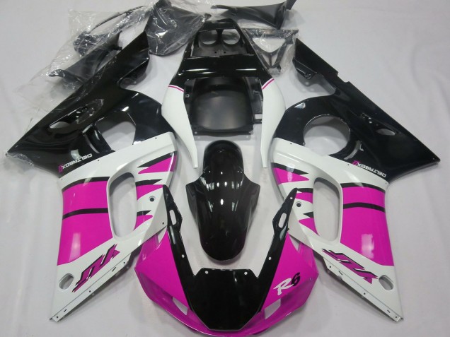 Erschwingliche Yamaha R6 Motorrad Verkleidung 1998-2002 - Weiss Rosa Glanzendes Schwarz