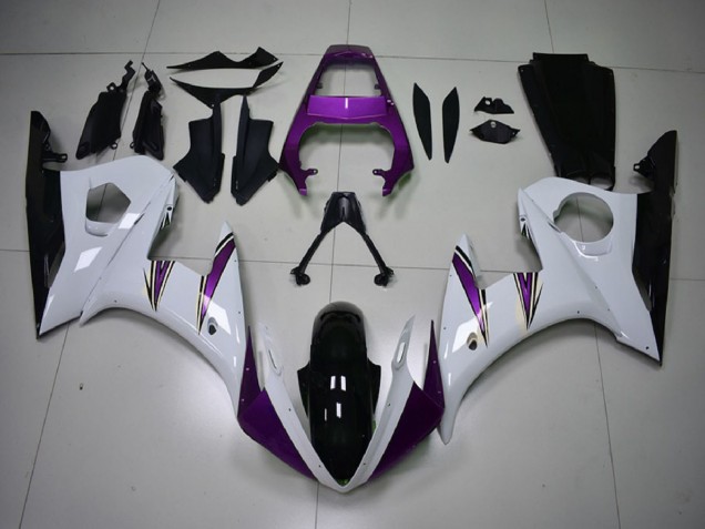 Erschwingliche Yamaha R6 Motorrad Verkleidung 2003-2004 - Weiss Lila Glanzendes Schwarz