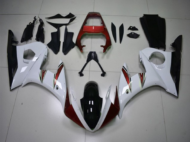 Erschwingliche Yamaha R6 Motorrad Verkleidung 2003-2004 - Weiss Rot Glanzendes Schwarz