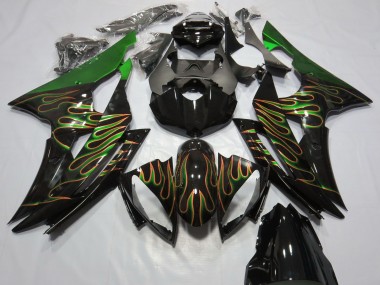 Erschwingliche Yamaha R6 Motorrad Verkleidung 2008-2016 - Grun Glanzendes Schwarz Gold Flamme