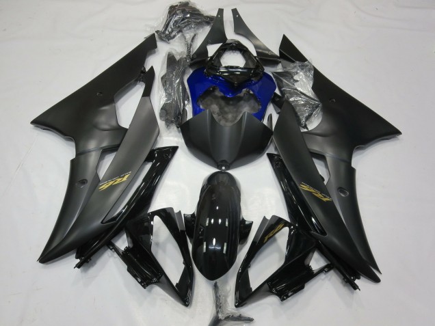 Erschwingliche Yamaha R6 Motorrad Verkleidung 2008-2016 - Glanzendes Schwarz Matt Schwarz Blau Gold Aufkleber