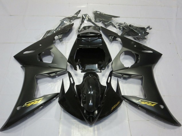 Erschwingliche Yamaha R6 Motorrad Verkleidung 2003-2004 - Glanzendes Schwarz Matt Schwarz Gold Aufkleber
