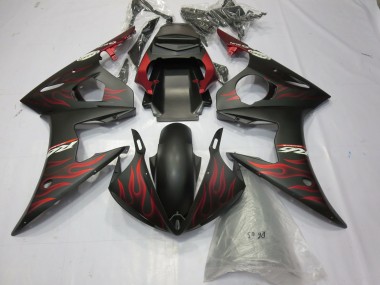 Erschwingliche Yamaha R6 Motorrad Verkleidung 2003-2004 - Matt Schwarz Rot Flamme