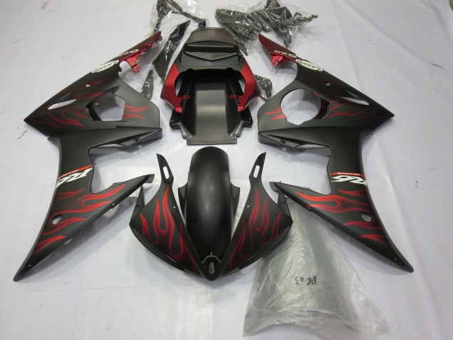 Erschwingliche Yamaha R6 Motorrad Verkleidung 2003-2004 - Matt Schwarz Rot Flamme