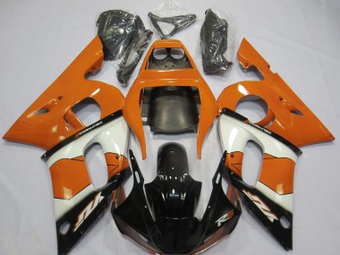 Erschwingliche Yamaha R6 Motorrad Verkleidung 1998-2002 - Orange Weiss Glanzendes Schwarz