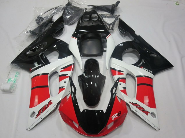 Erschwingliche Yamaha R6 Motorrad Verkleidung 1998-2002 - Weiss Rot Glanzendes Schwarz