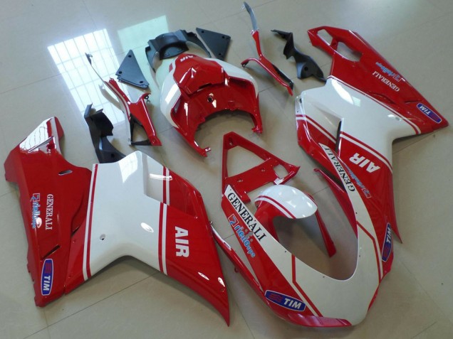 Erschwingliche Ducati 848 1098 1198 Motorrad Verkleidung 2007-2014 - Rot Weiss Air Generali Tim