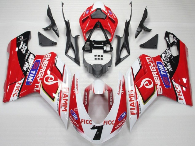 Erschwingliche Ducati 848 1098 1198 Motorrad Verkleidung 2007-2014 - Weiss Rot Blau Glanzendes Schwarz Ficc Fiamm 7