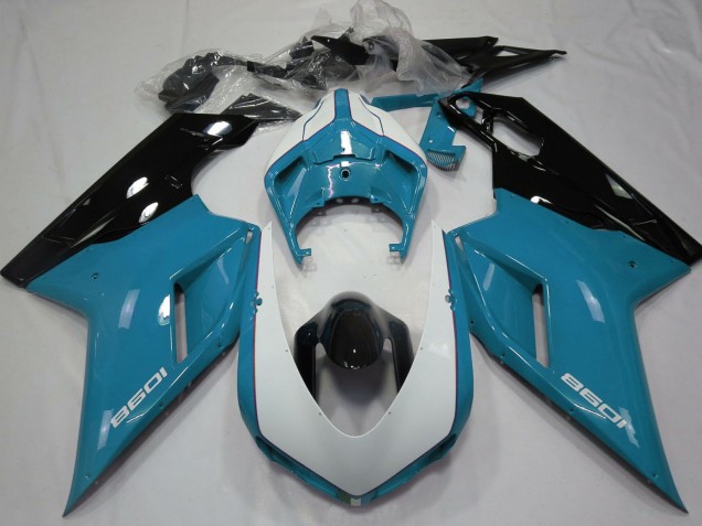 Erschwingliche Ducati 1098 Motorrad Verkleidung 2007-2014 - Blau Weiss Glanzendes Schwarz